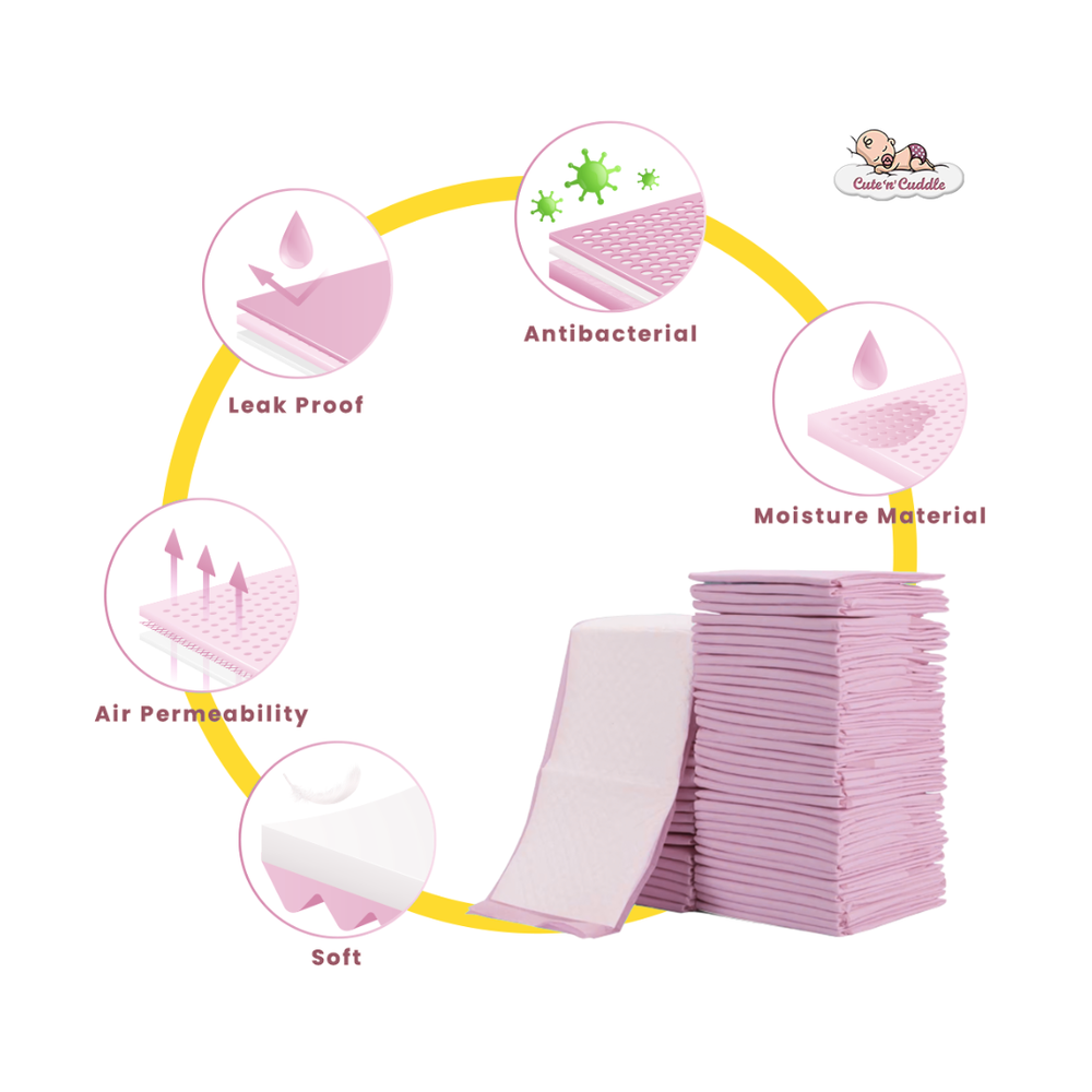 Cute 'n' Cuddle - Disposable Changing Mats And Scented Bags - Pink/Red - 60 Pcs