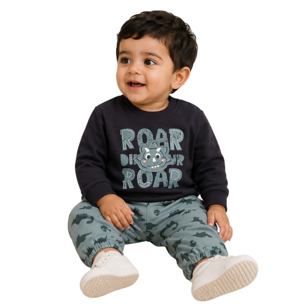 Victor and Jane - 2pc-Set - Baby Boys Roar Dinosaur Print Sweatshirt & Jogger - Multicolor
