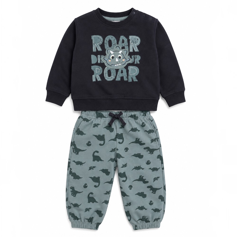 Victor and Jane - 2pc-Set - Baby Boys Roar Dinosaur Print Sweatshirt & Jogger - Multicolor