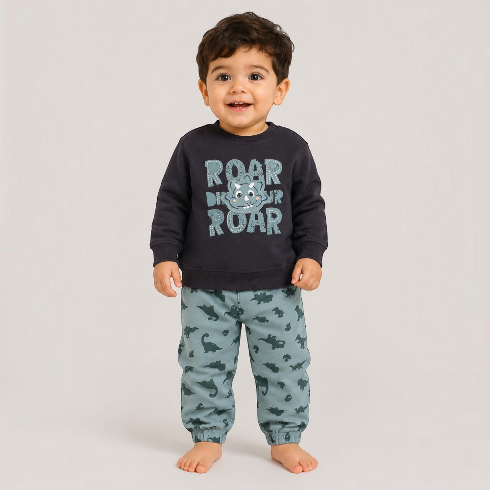 Victor and Jane - 2pc-Set - Baby Boys Roar Dinosaur Print Sweatshirt & Jogger - Multicolor