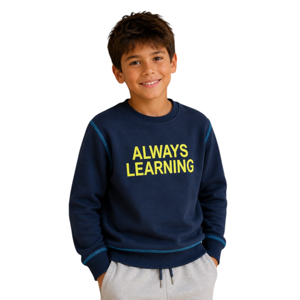 Victor and Jane - Boys Always Learning Slogan Print Pullover - Navy