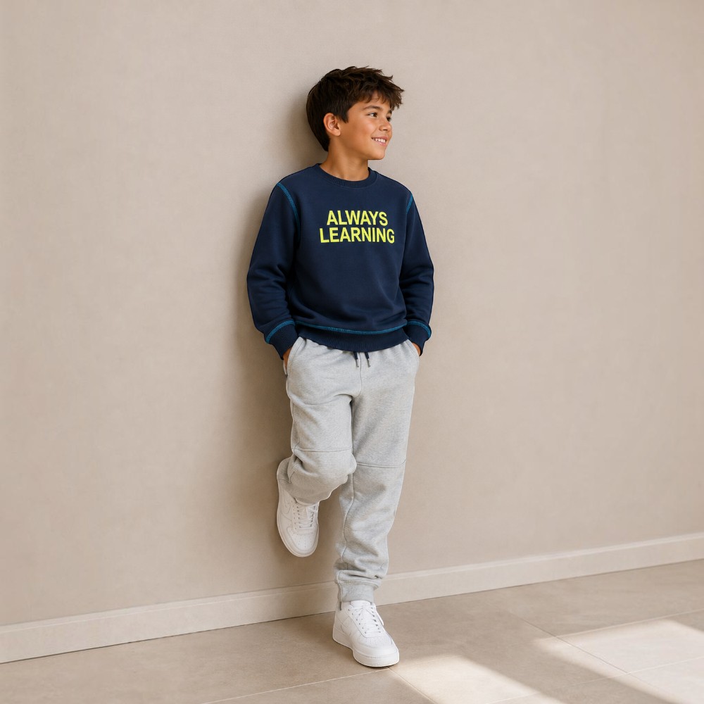 Victor and Jane - Boys Always Learning Slogan Print Pullover - Navy