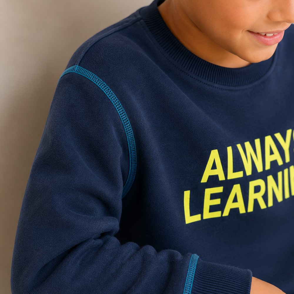 Victor and Jane - Boys Always Learning Slogan Print Pullover - Navy