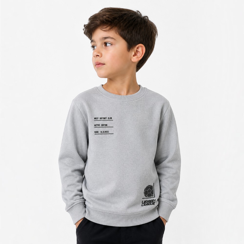 Victor and Jane - Boys Urban League Text Detail Pullover - Grey