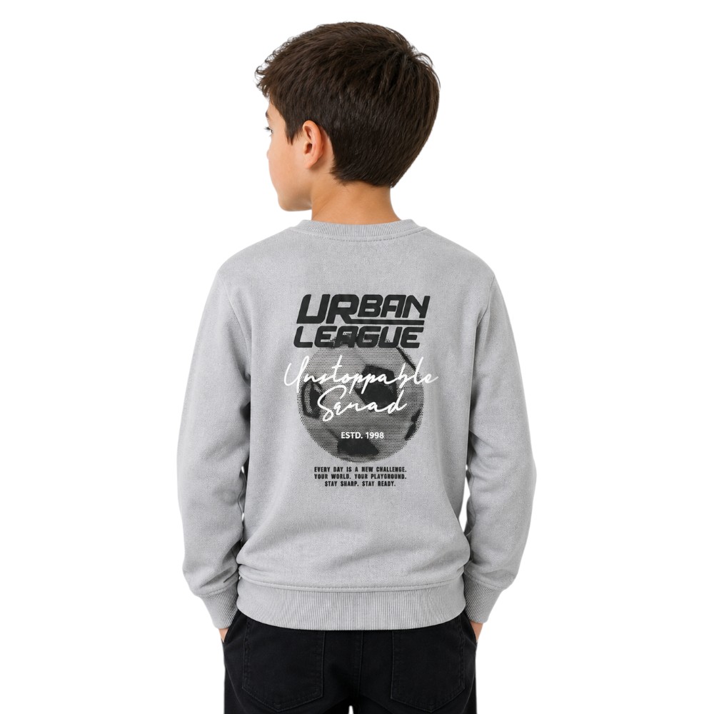 Victor and Jane - Boys Urban League Text Detail Pullover - Grey