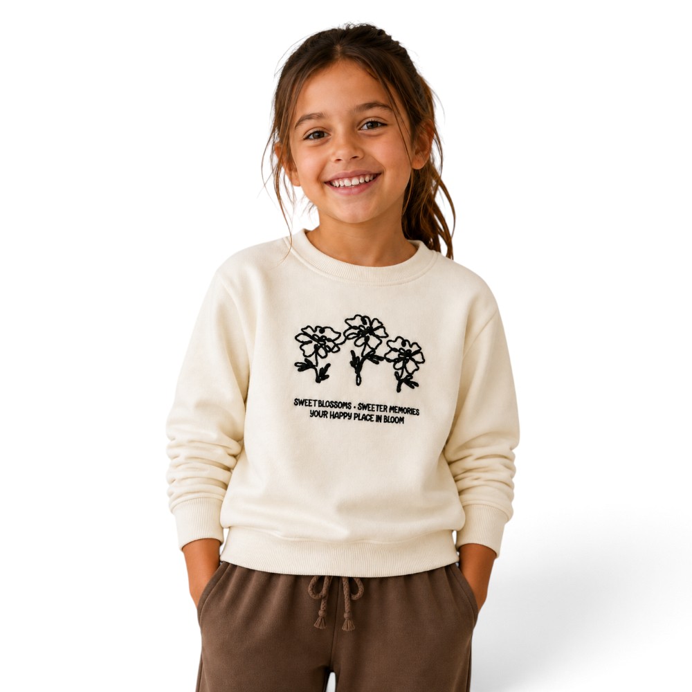 Victor and Jane - Girl's Floral Embroidery Pullover - Beige