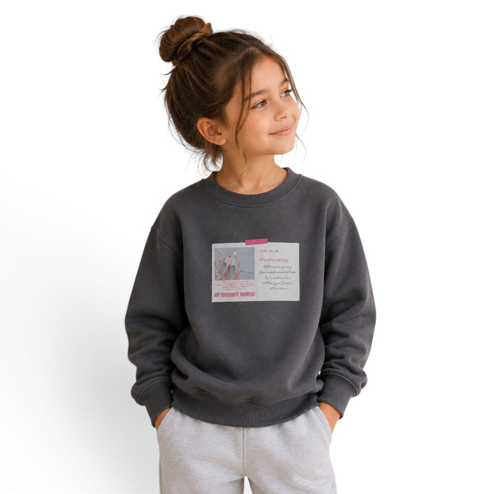 Victor and Jane - Girl's Graphic Printed Pullover - Grey