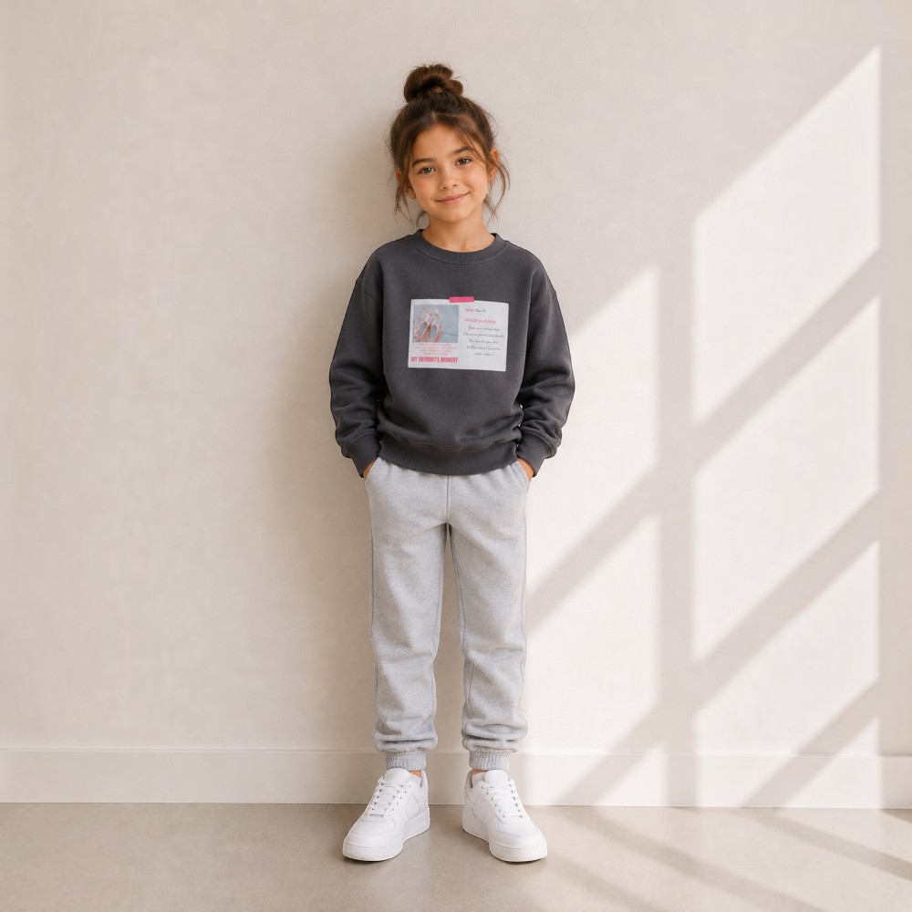Victor and Jane - Girl's Graphic Printed Pullover - Grey
