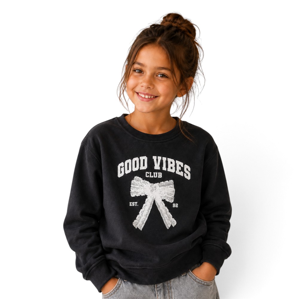 Victor and Jane - Girl's Good Vibes Club Graphic Pullover - Black