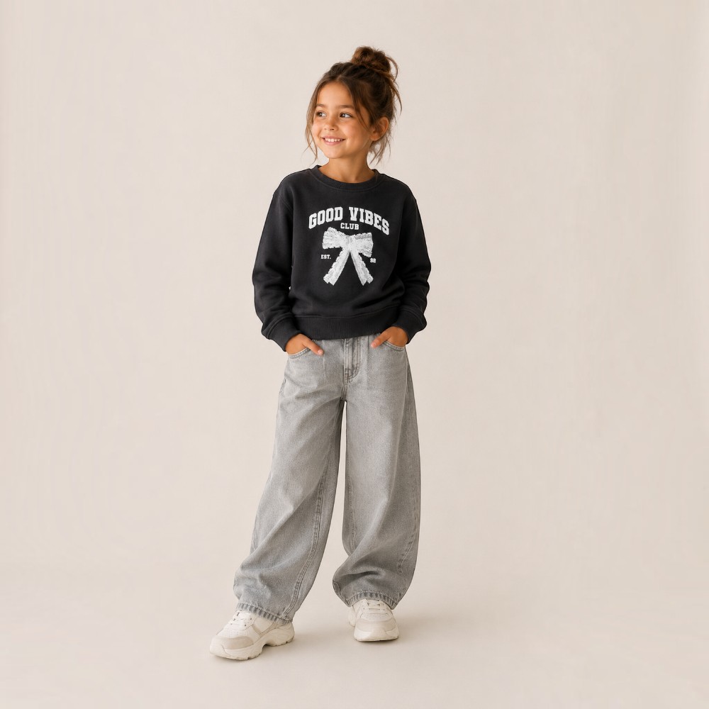 Victor and Jane - Girl's Good Vibes Club Graphic Pullover - Black