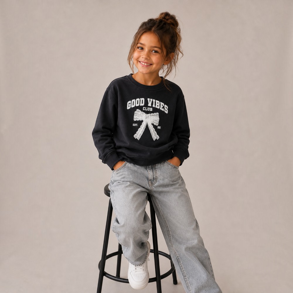 Victor and Jane - Girl's Good Vibes Club Graphic Pullover - Black