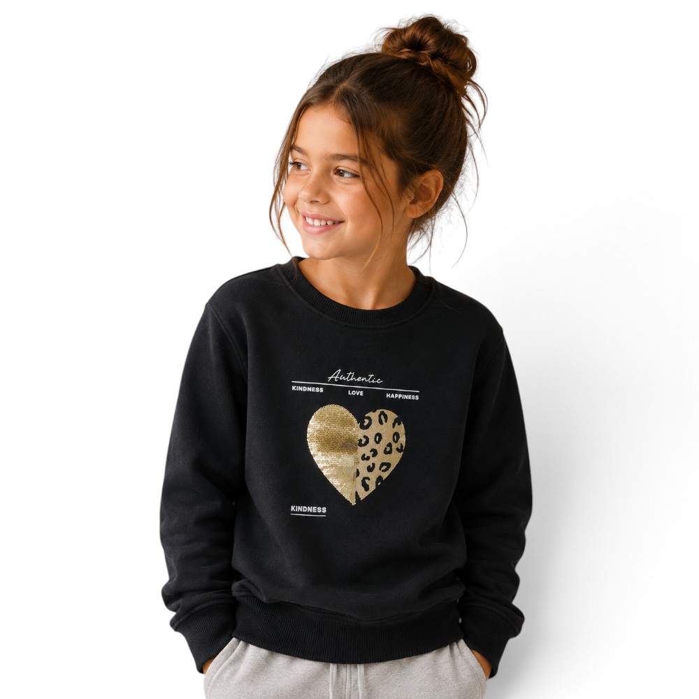 Victor and Jane - Girl's Heart Embellished Pullover - Balck