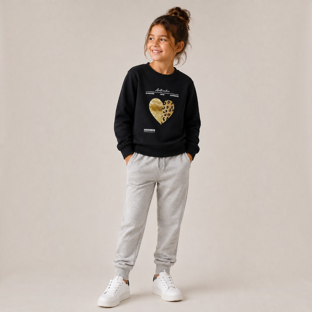 Victor and Jane - Girl's Heart Embellished Pullover - Balck