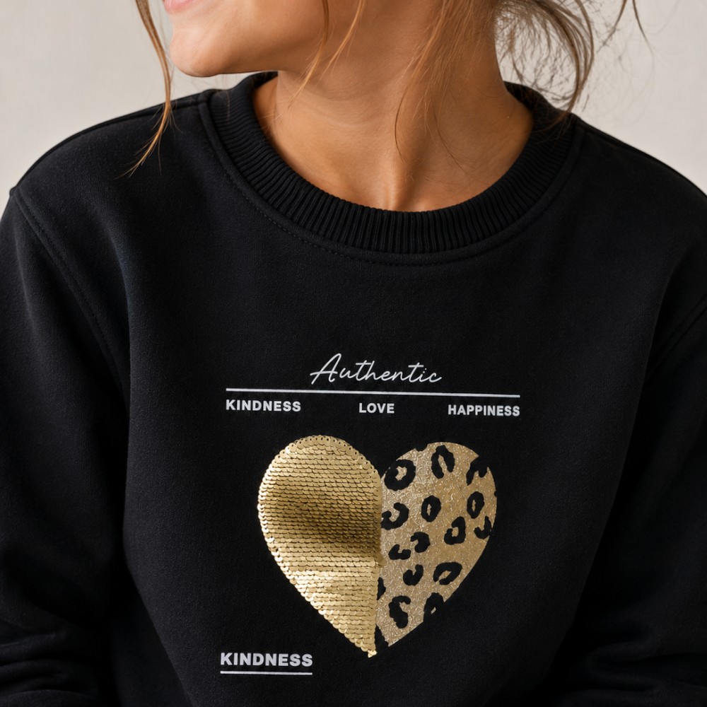 Victor and Jane - Girl's Heart Embellished Pullover - Balck