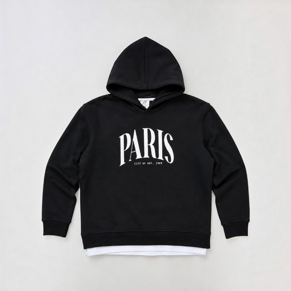 Victor and Jane - Girl's Paris Graphic Printed Hoodie - Black