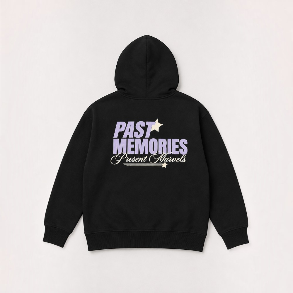 Victor and Jane - Girl's Front And Back Design Hooded Sweatshirt - Black