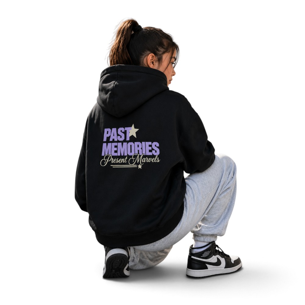 Victor and Jane - Girl's Front And Back Design Hooded Sweatshirt - Black