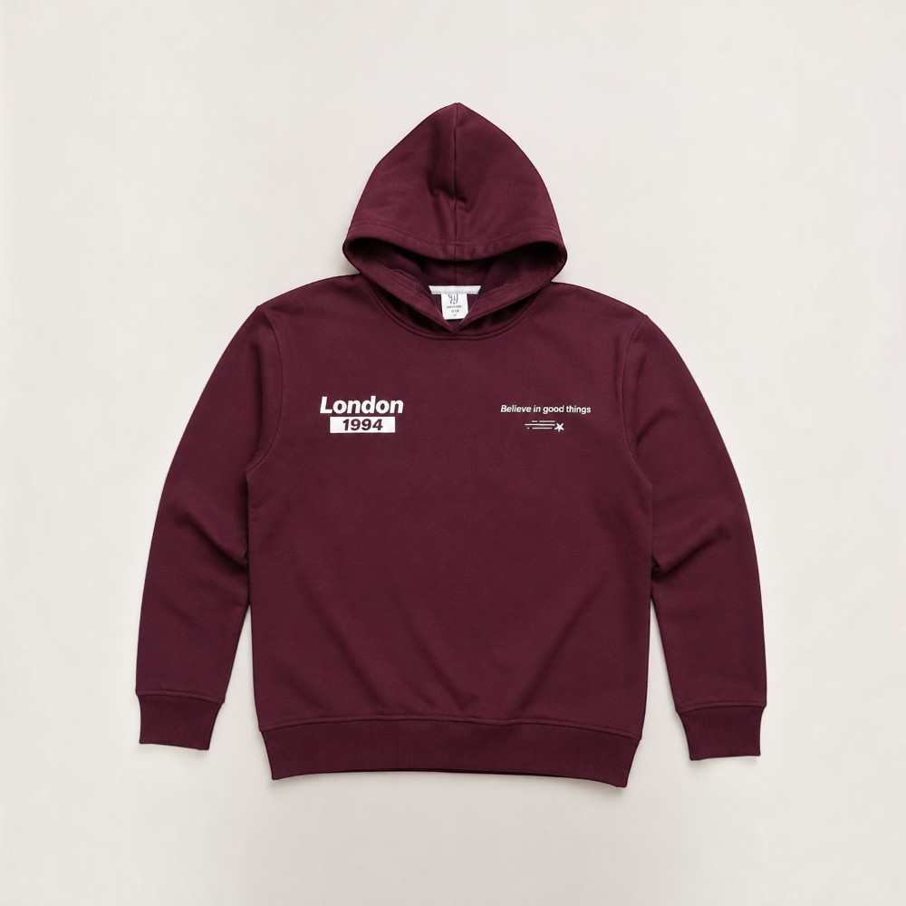 Victor and Jane - London Printed Graphic Hoodie - Maroon