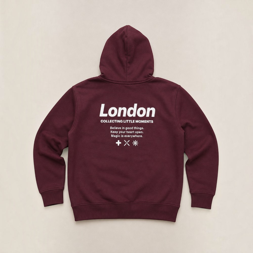 Victor and Jane - London Printed Graphic Hoodie - Maroon