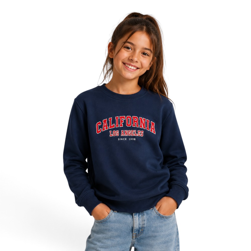 Victor and Jane - Girl's California Text Printed Pullover - Navy