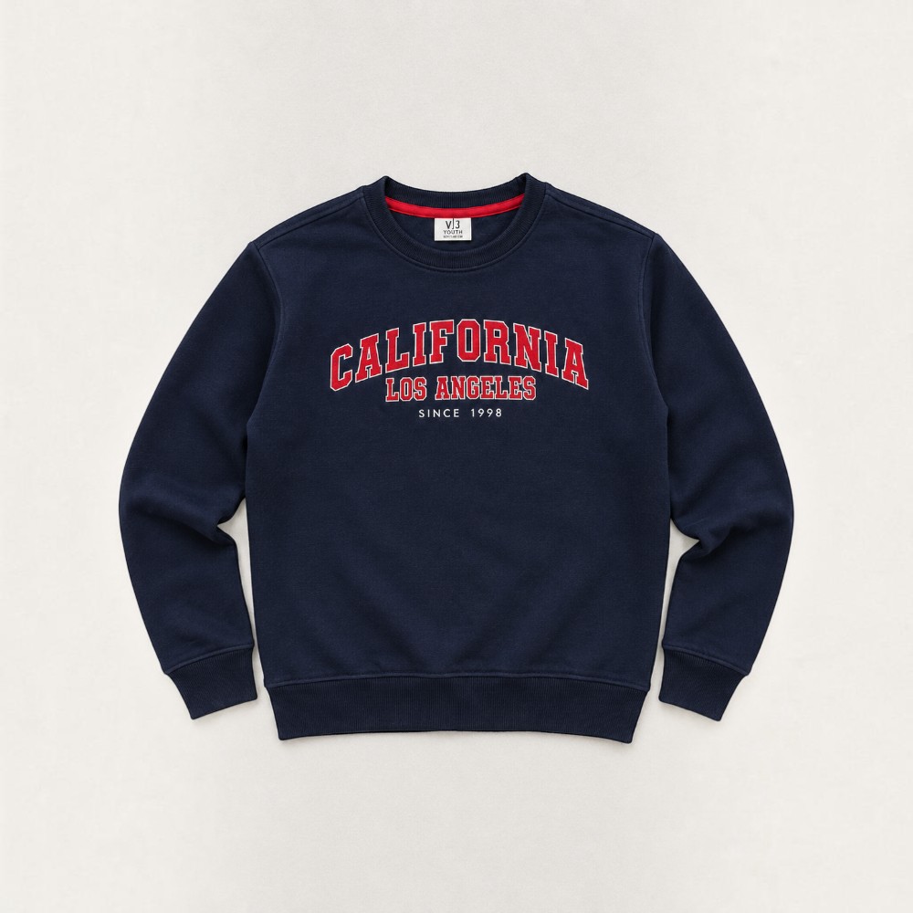 Victor and Jane - Girl's California Text Printed Pullover - Navy