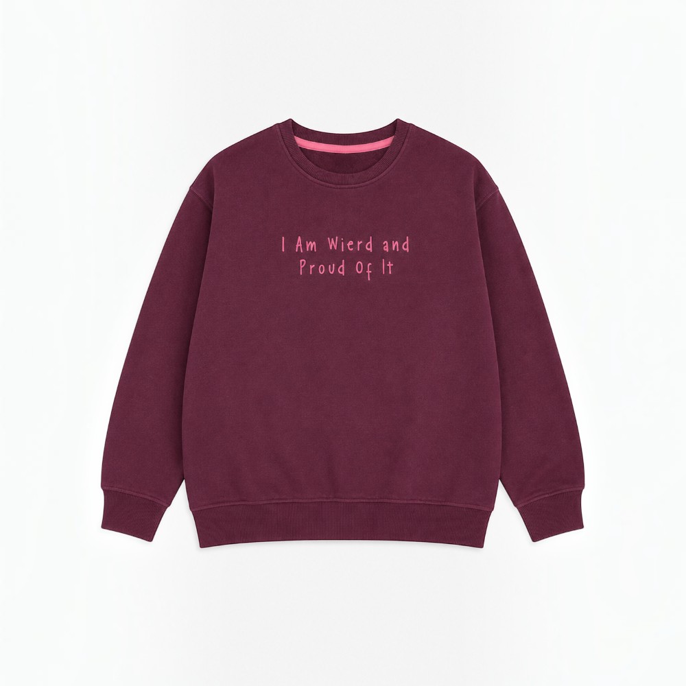 Victor and Jane - Girl's Round Neck Graphic Print Pullover - Burgundy