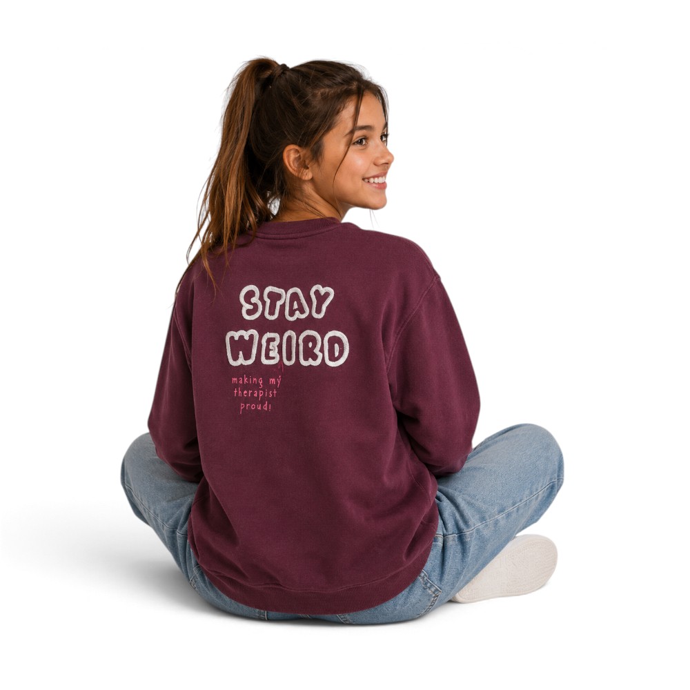 Victor and Jane - Girl's Round Neck Graphic Print Pullover - Burgundy