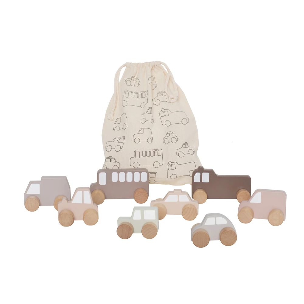 Jabadabado - My First Cars Wooden Playset With Bag - Beige - 8 Pcs