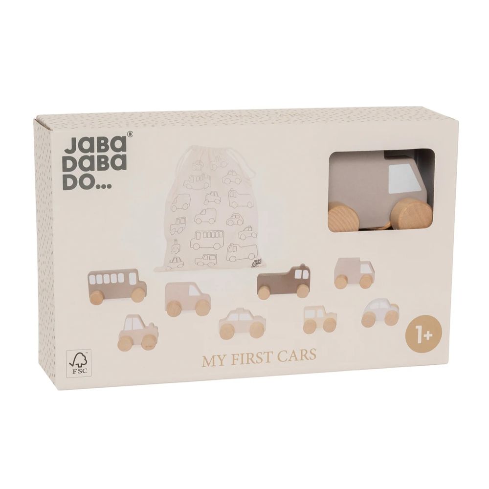 Jabadabado - My First Cars Wooden Playset With Bag - Beige - 8 Pcs