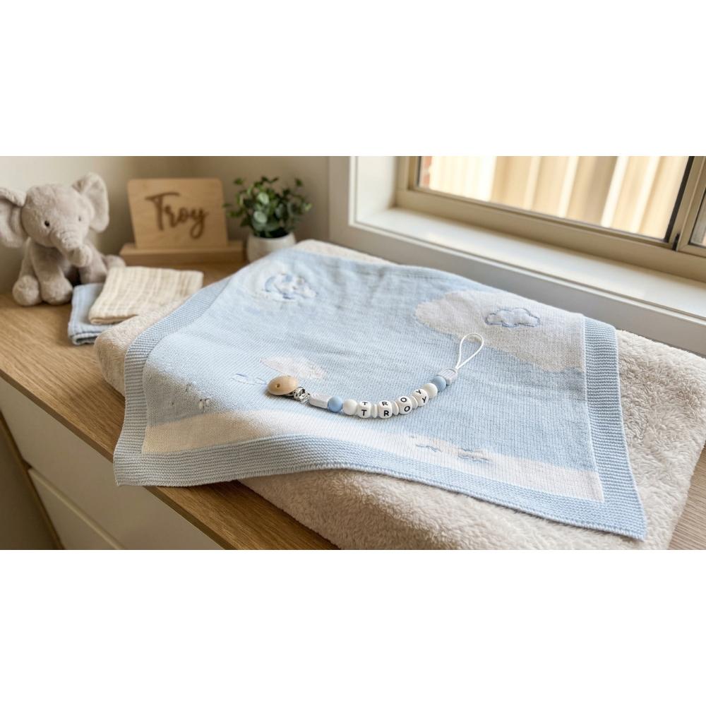 Maxims Baby Store - Personalized Marble Pacifier Clip - Blue 