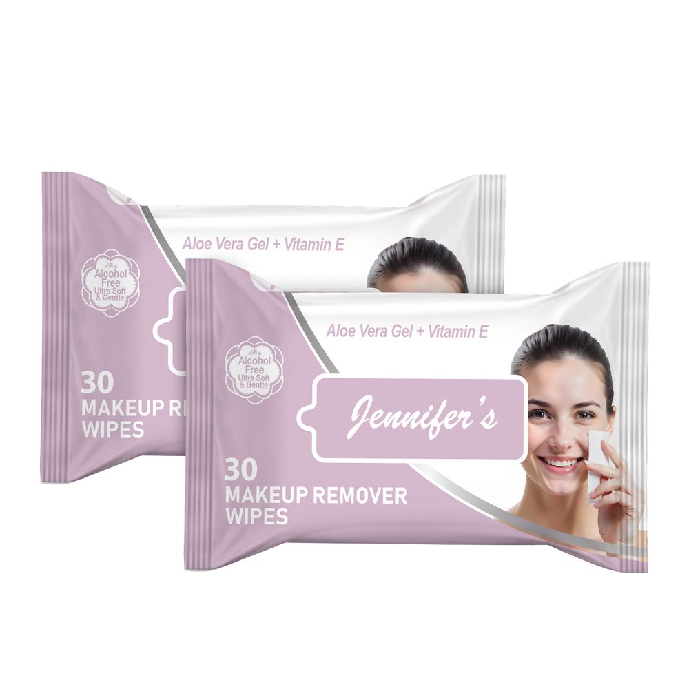 Jennifer's - Aloe Vera Gel & Vitamin E Makeup Remover Wipes - Pack of 2 - 60 Pcs