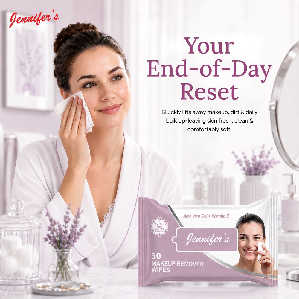 Jennifer's - Aloe Vera Gel & Vitamin E Makeup Remover Wipes - Pack of 2 - 60 Pcs