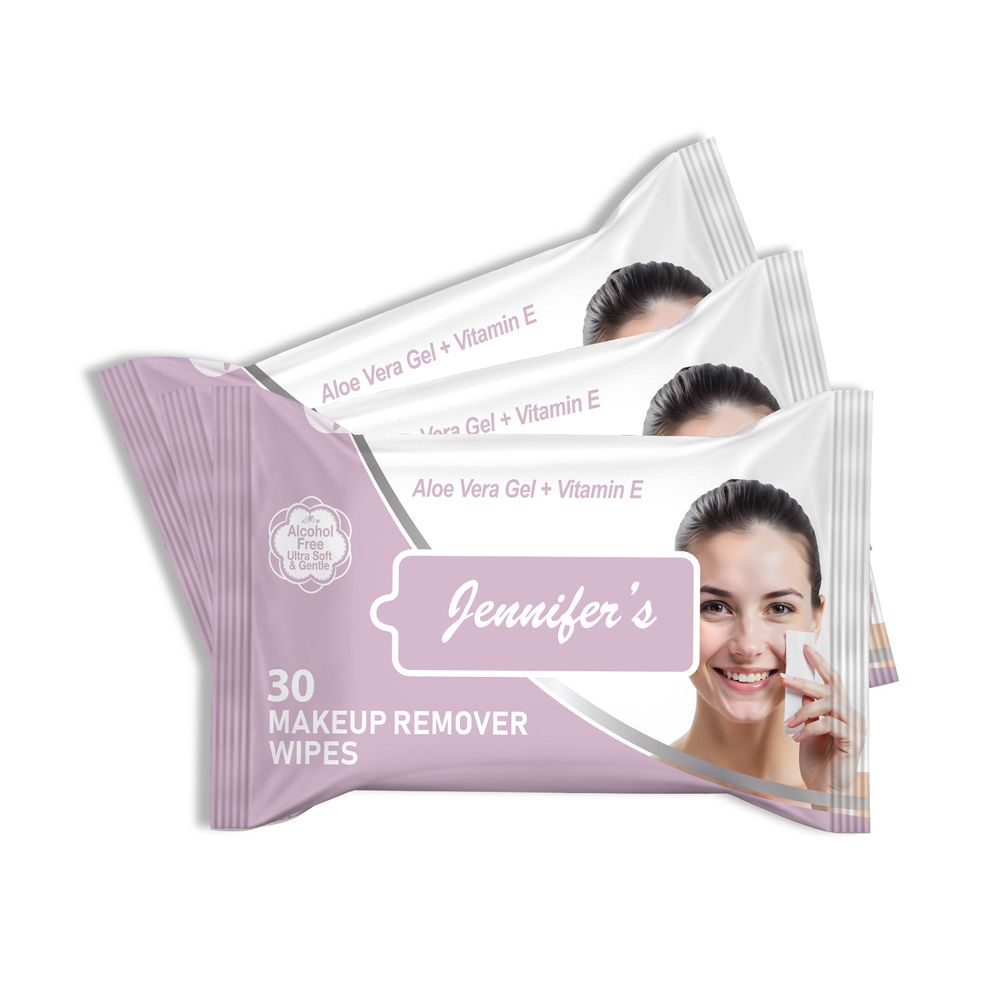 Jennifer's - Aloe Vera Gel & Vitamin E Makeup Remover Wipes - Pack of 3 - 90 Pcs