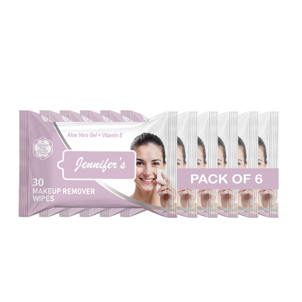 Jennifer's - Aloe Vera Gel & Vitamin E Makeup Remover Wipes - Pack of 6 - 180 Pcs