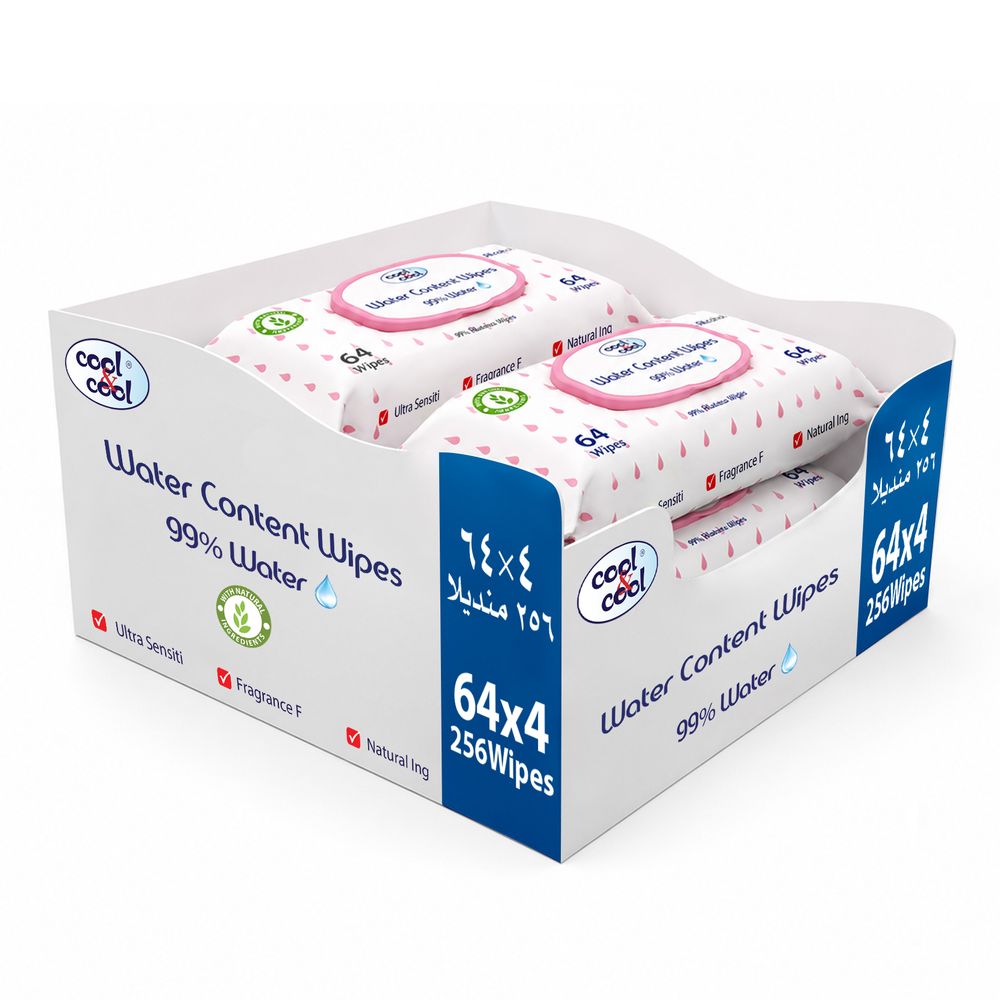 Cool & Cool - 99% Water Content Baby Wipes - Pack of 4 - 256 Pcs