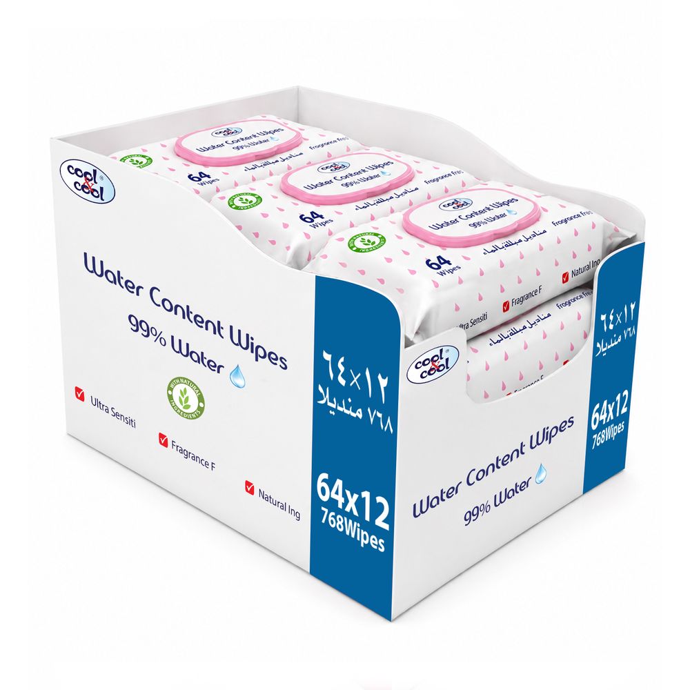 Cool & Cool - 99% Water Content Baby Wipes - Pack of 12 - 768 Pcs