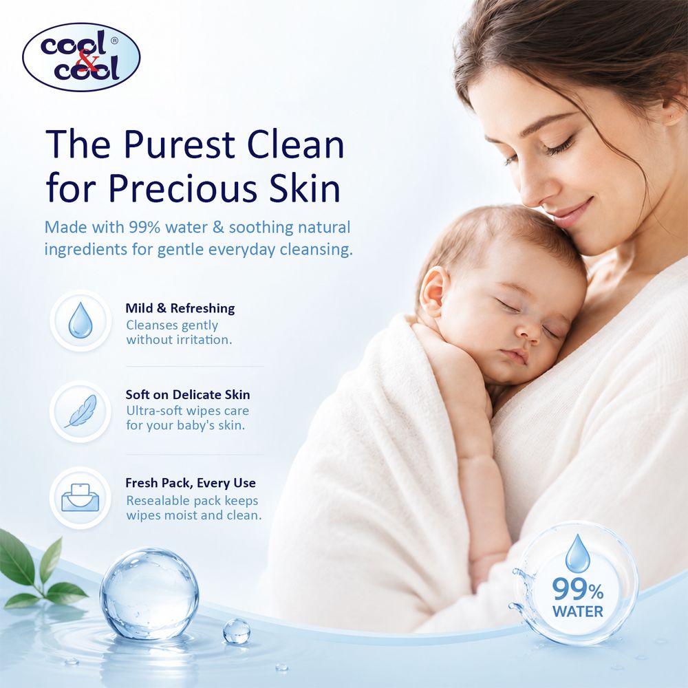 Cool & Cool - 99% Water Content Baby Wipes - Pack of 12 - 768 Pcs