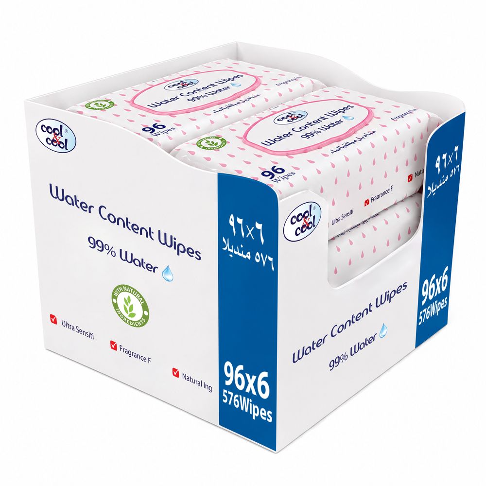 Cool & Cool - 99% Water Content Baby Wipes - Pack of 6 - 576 Pcs