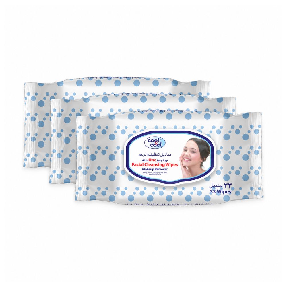 Cool & Cool - Makeup Remover Cleansing Wipes - 33 Pcs - Pack of 3