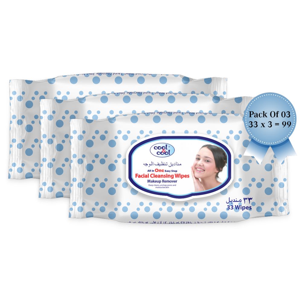 Cool & Cool - Makeup Remover Cleansing Wipes - 33 Pcs - Pack of 3