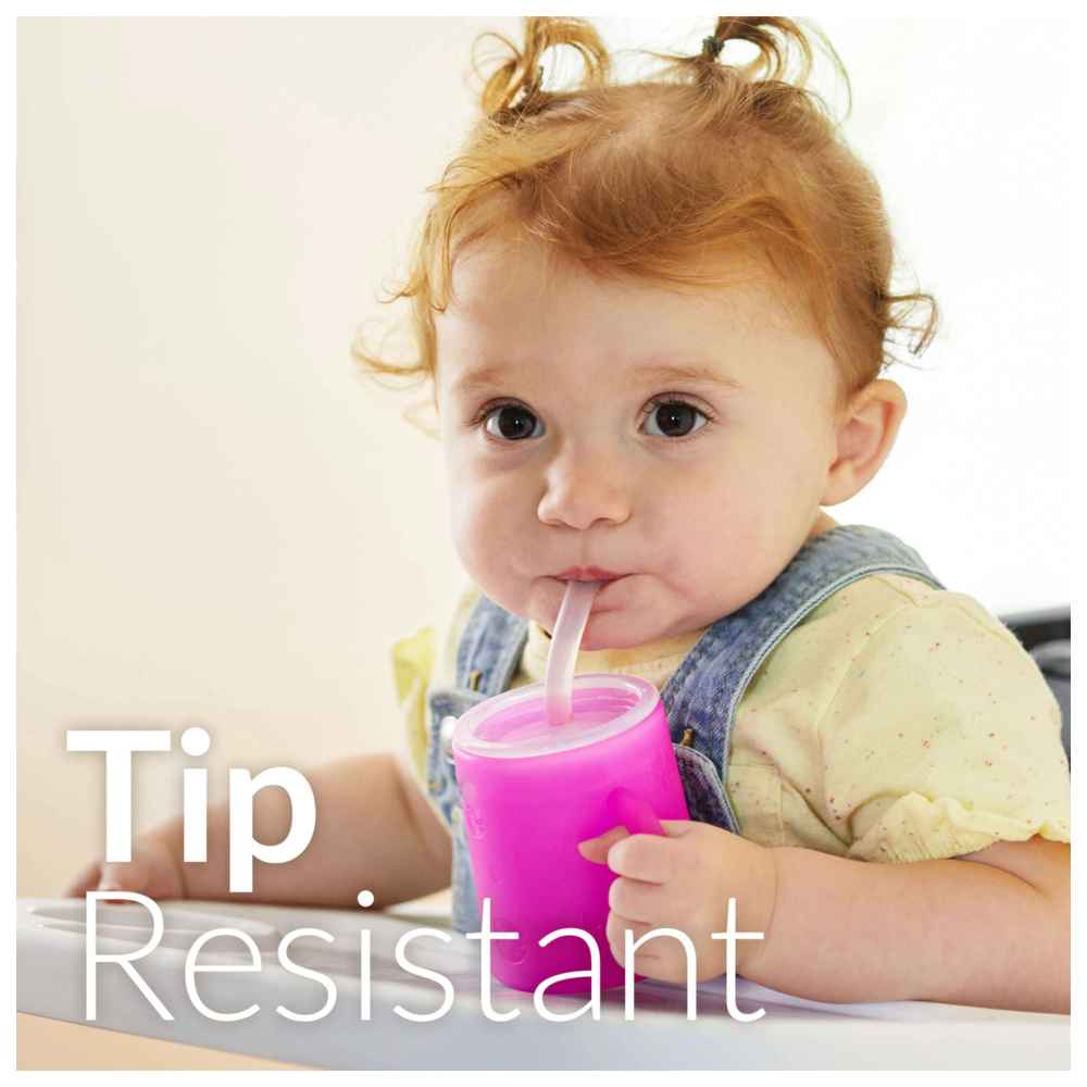 PopYum - Silicone Training Cup w/ Straw & Lid - Green/Pink - 2 Pcs