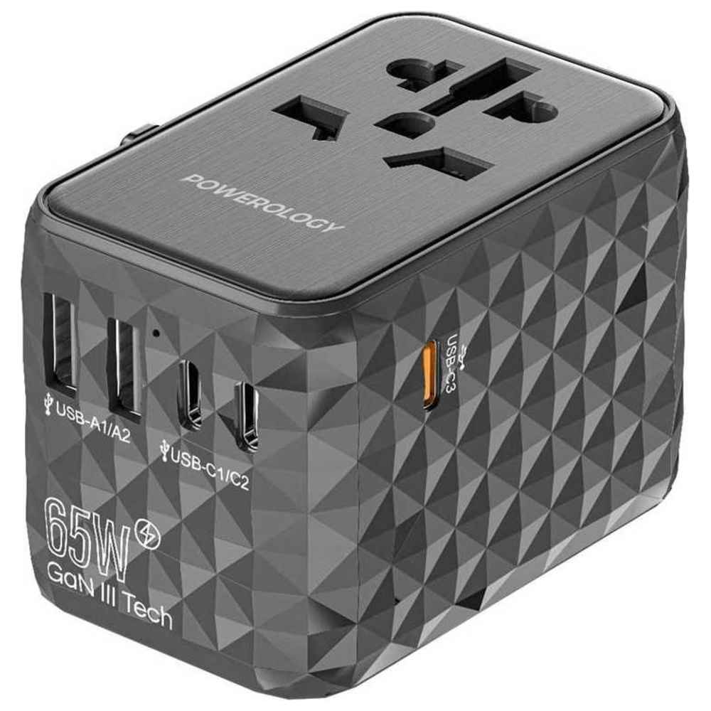 Powerology - PD Universal Multi-Port Travel Adapter With Triple USB-C Outputs - Grey - 65 W