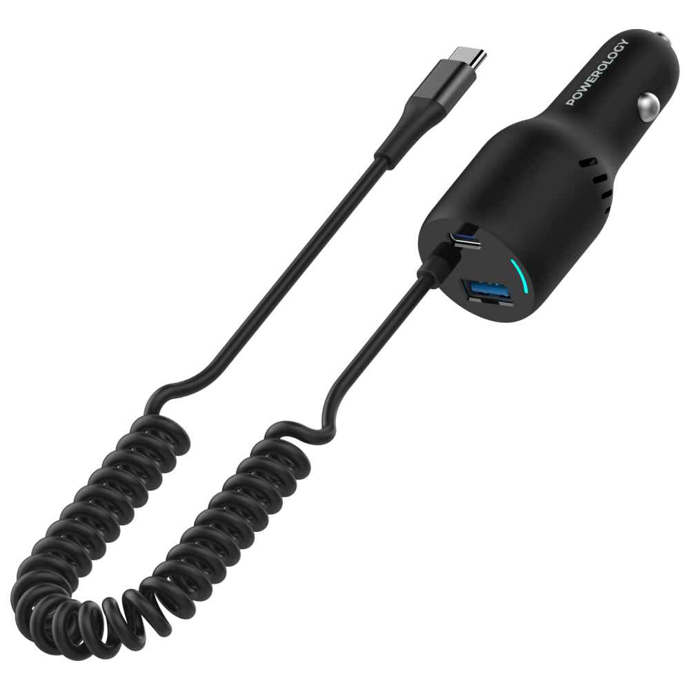 Powerology - Triple Output Car Charger - Black - 45 W