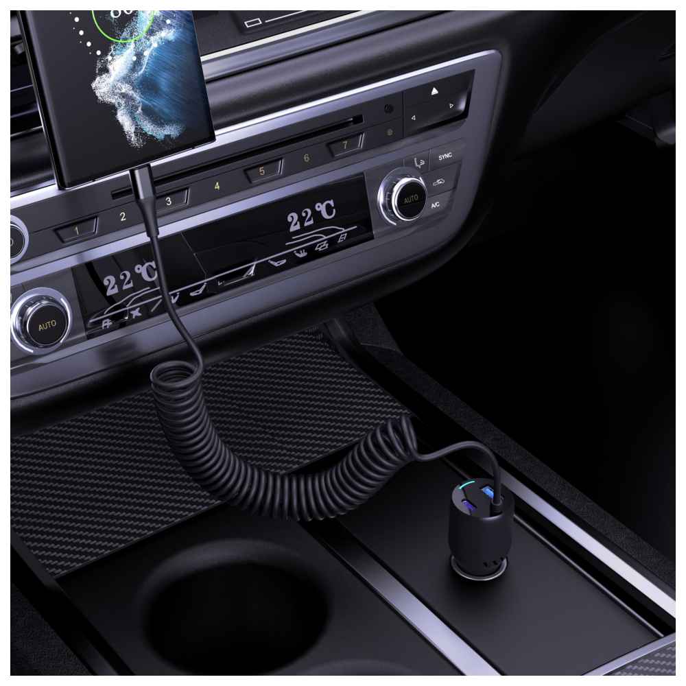Powerology - Triple Output Car Charger - Black - 45 W