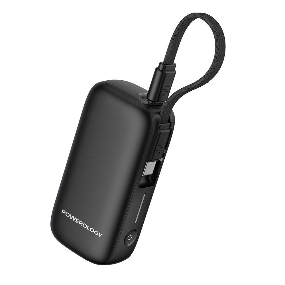 Powerology - Power Bank With Removable USB-C Wire - Black - 5000 mAh