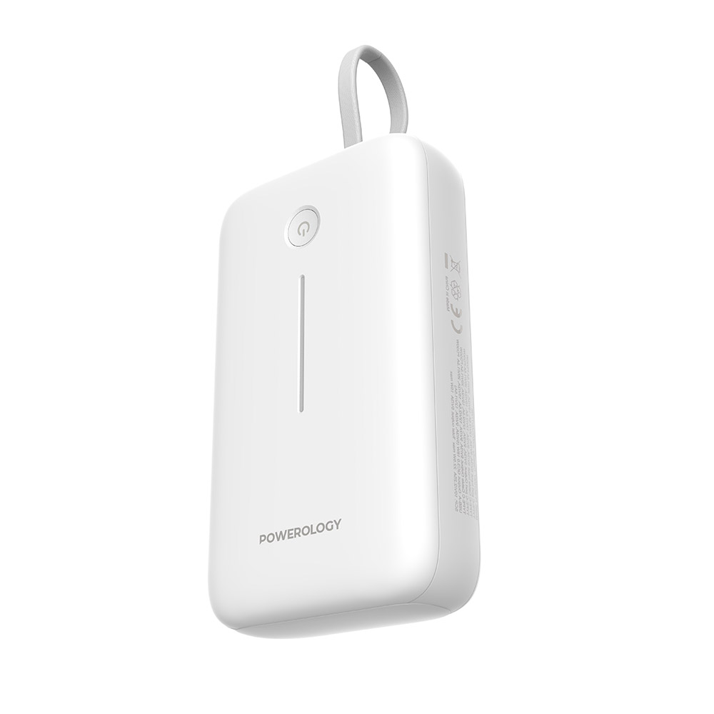 Powerology - Power Bank With Detachable USB-C Wire - White - 20000 mAh