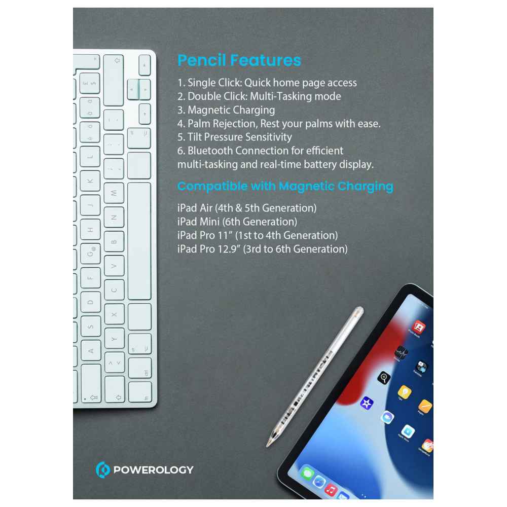 Powerology - Transparent Pencil Pro For iPad 2018-2022 - White - 1.5 mm