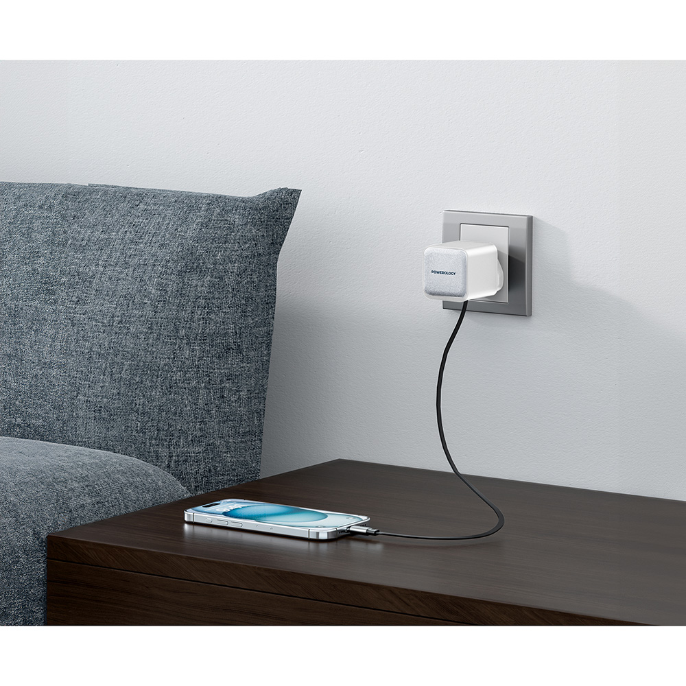 Powerology - Dual Output Retractable Gan Charger - White - 35 W