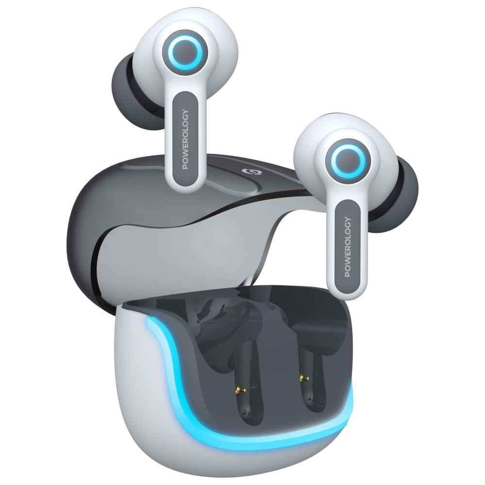 Powerology - Quad Mic ENC True Wireless Earbuds With RGB Lights - White
