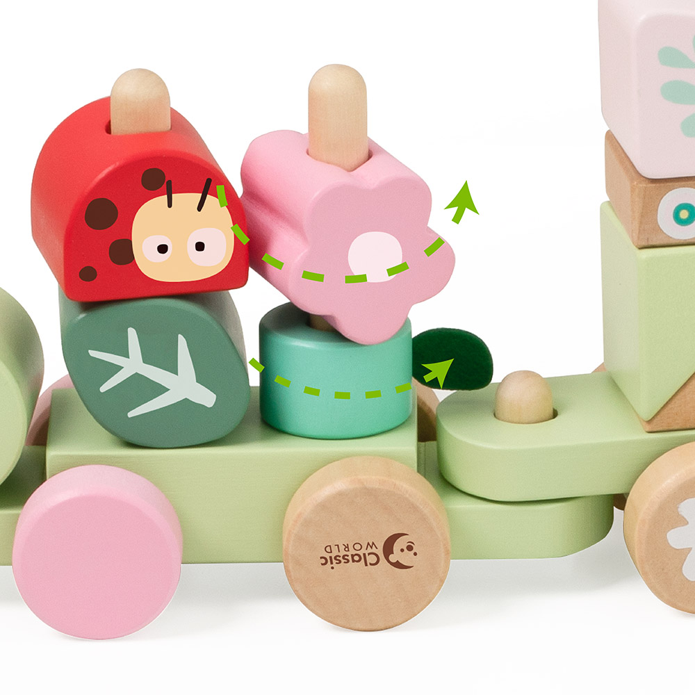 Classic World - Wooden Pull Jungle | Kids Toy Jungle Pull-Along Set | Stacking Wooden Toy for Toddlers